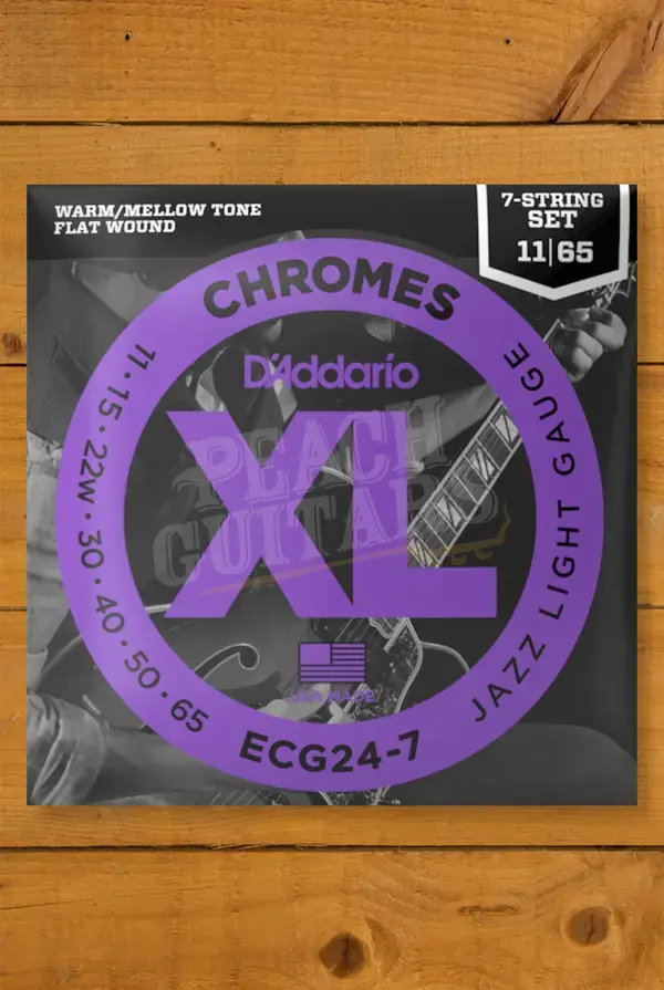D'Addario ECG24-7 Chromes Flat Wound 7-String Electric Guitar Strings - 11-65