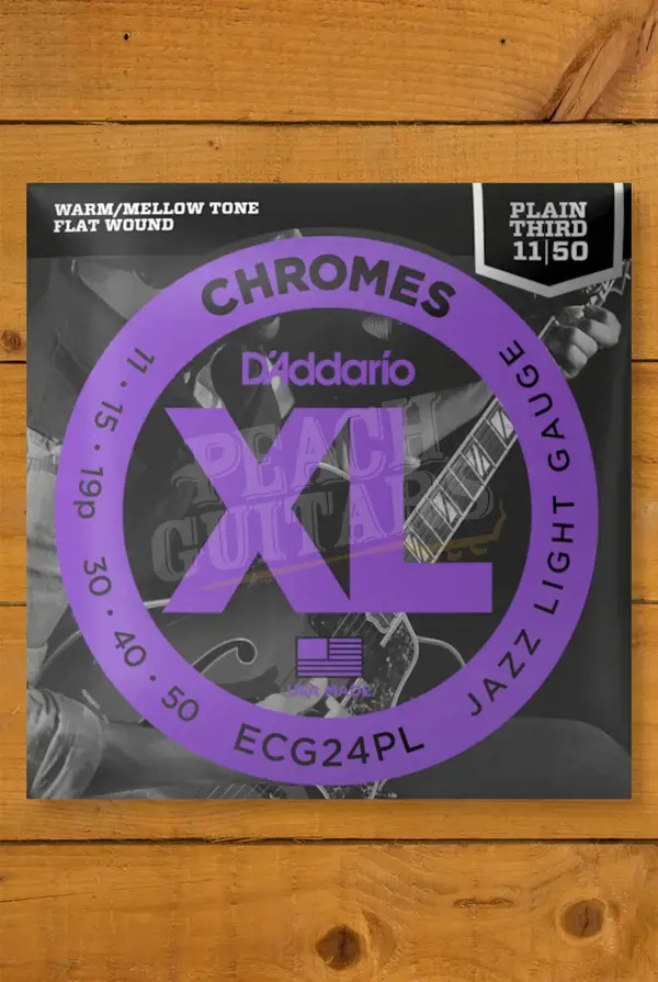 D'Addario ECG24PL Chromes Flat Wound Electric Guitar Strings - 11-50 w/Plain Third