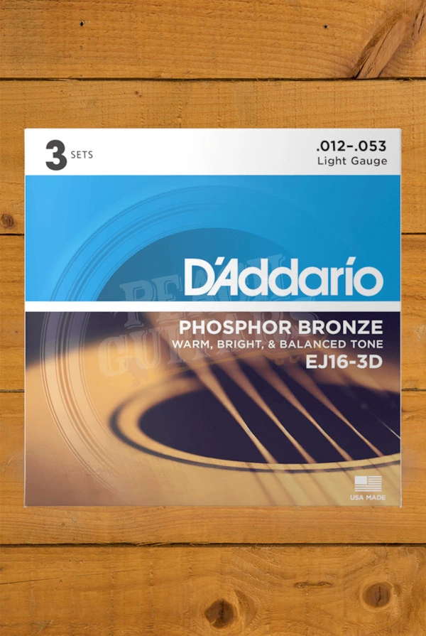 D'Addario EJ16 Phosphor Bronze Acoustic Guitar Strings - 12-53 - 3-Pack