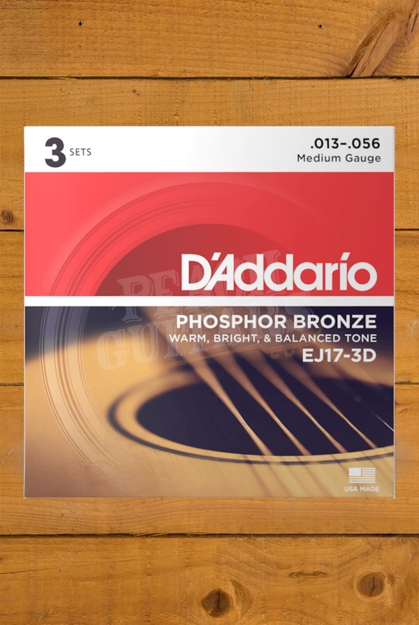 D'Addario Acoustic Strings | Phosphor Bronze - Medium - 13-56 - 3 Sets