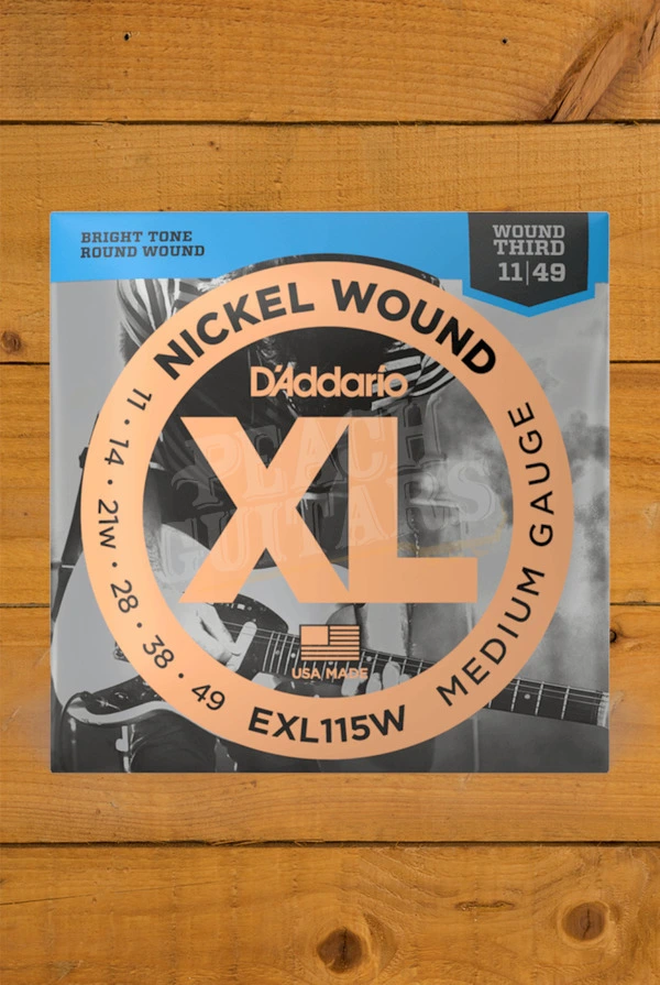 D'Addario EXL115W Nickel Wound Electric Guitar Strings - Wound Third 11-49