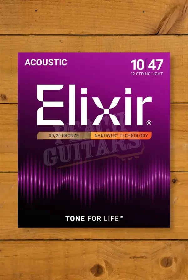 Elixir Nanoweb Coated 80/20 Bronze 12-String Acoustic Guitar Strings - 10-47