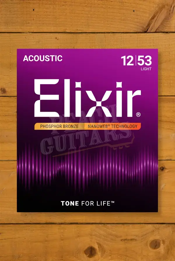 Elixir Nanoweb Coated Phosphor Bronze Acoustic Guitar Strings - 12-53