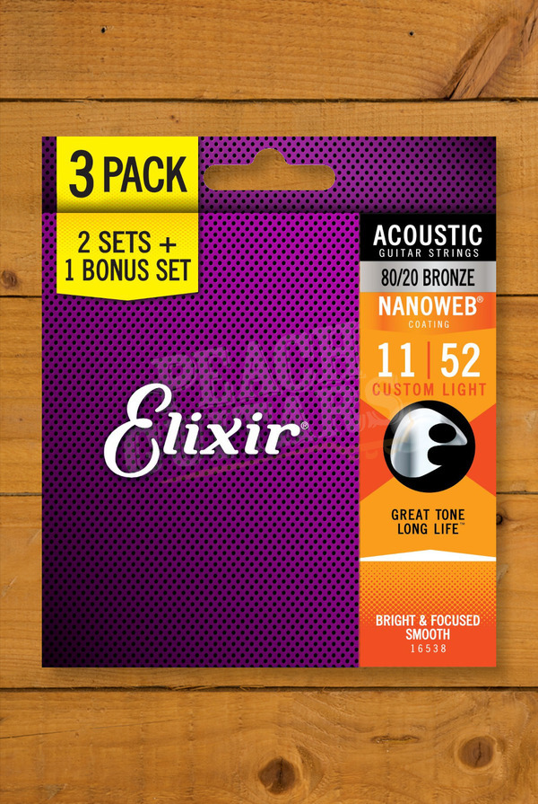 Elixir Acoustic Guitar Strings 3 For 2 80 20 Bronze Nanoweb