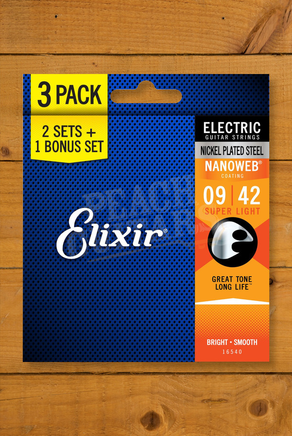 Elixir Electric Guitar Strings | 3 For 2 - Nickel Plated Steel - Nanoweb Coating - 09-42 - Super Light