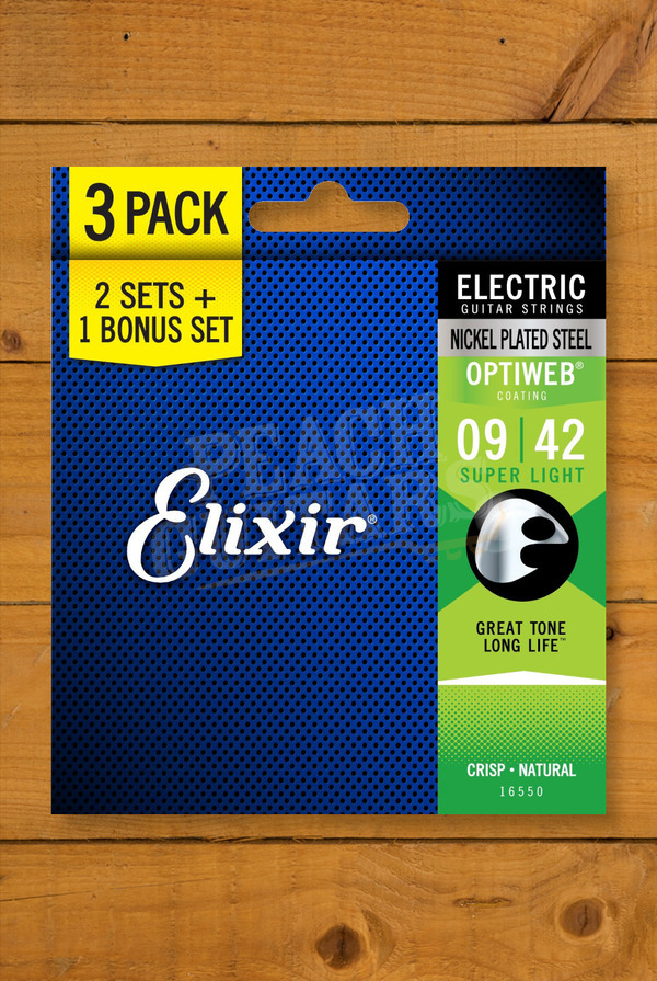 Elixir Electric Guitar Strings | 3 For 2 - Nickel Plated Steel - Optiweb Coating - 09-42 - Super Light
