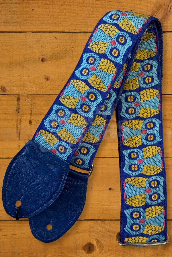 Souldier Classic Guitar Strap - Owls - Blue/Gold w/Blue Ends