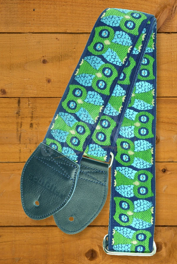 Souldier Classic Guitar Strap - Owls - Navy w/Emerald Backing