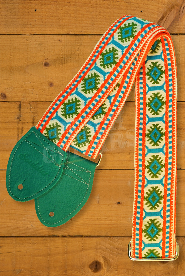 Souldier Classic Guitar Straps | Pillar - Green/Turquoise/Orange/White w/Teal Ends