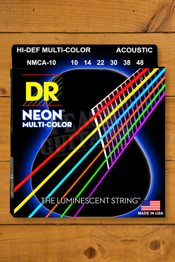 DR HI-DEF NEON MULTI-COLOUR - Coloured Acoustic Guitar Strings | Extra Light 10-48