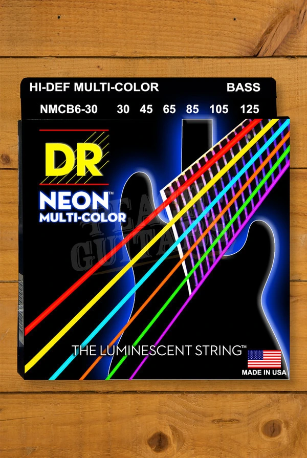 DR Hi-Def Neon Coated Nickel Plated Steel Coloured 6-String Bass Strings - Long Scale 30-125