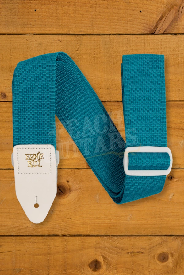 Ernie Ball Polypro Guitar Strap/Bass Strap - Teal w/White Ends