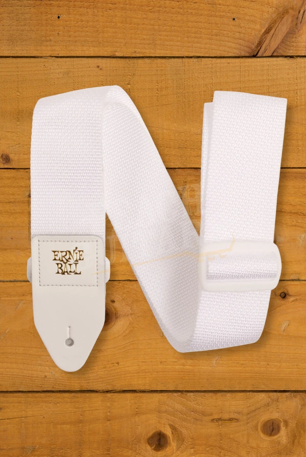 Ernie Ball Polypro Guitar Strap/Bass Strap - White w/White Ends