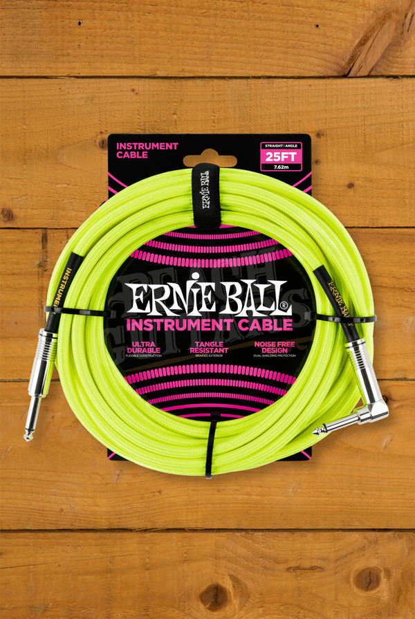 Ernie Ball Accessories | Instrument Cable - Braided Neon Yellow 25ft
