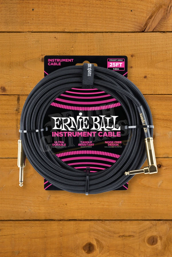 Ernie Ball 7.5m Angled Braided Instrument Cable - Black