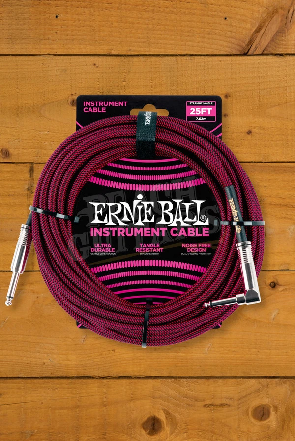 Ernie Ball Braided Instrument Cable Straight/Angle 25ft - Black/Red