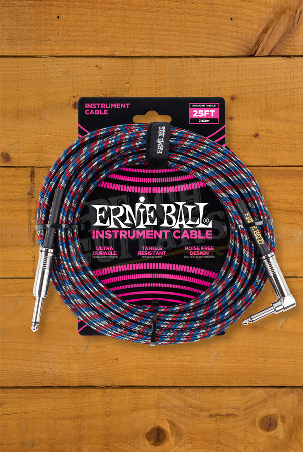 Ernie Ball Accessories | Instrument Cable - Braided Black/Red/Blue/White 25ft