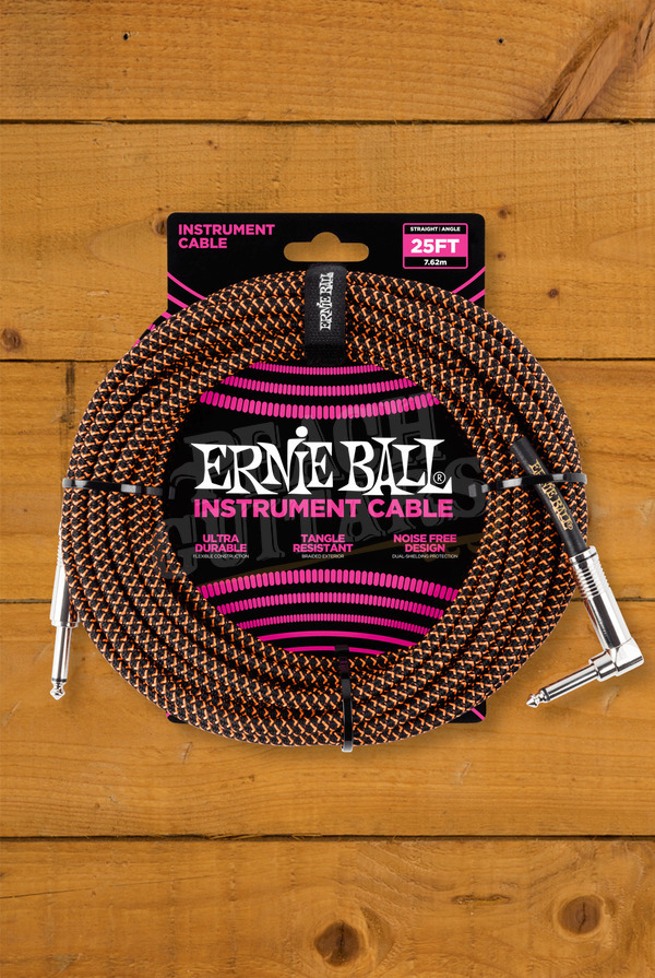 Ernie Ball Accessories | Instrument Cable - Braided Black/Orange 25ft