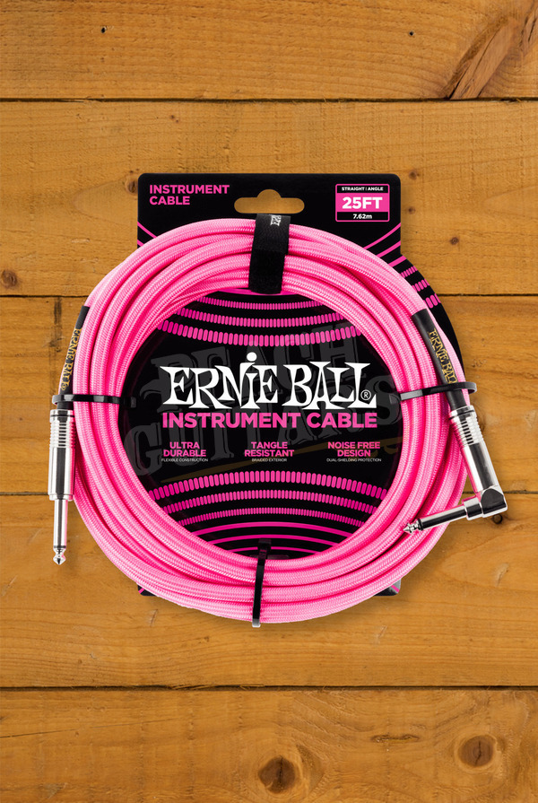 Ernie Ball Accessories | Instrument Cable - Braided Neon Pink 25ft