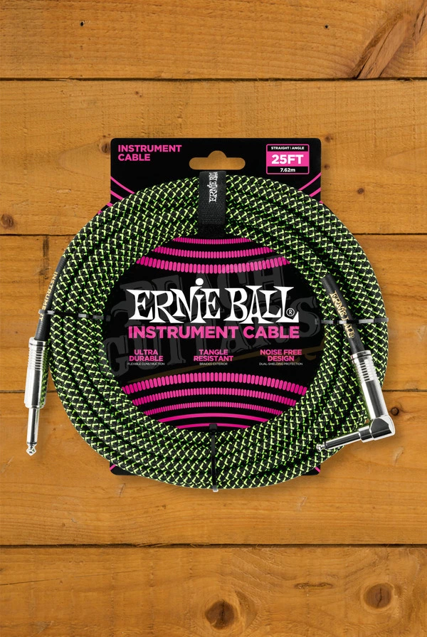 Ernie Ball 7.5m Angled Braided Instrument Cable - Green