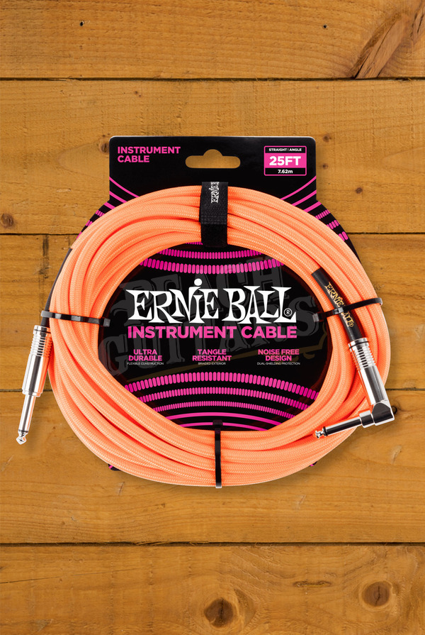 Ernie Ball Accessories | Instrument Cable - Braided Neon Orange 25ft