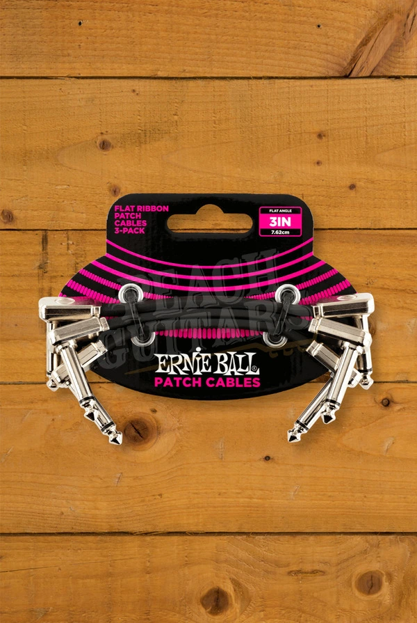 Ernie Ball 7.5cm Angled Flat Ribbon Patch Cable 3-Pack - Black