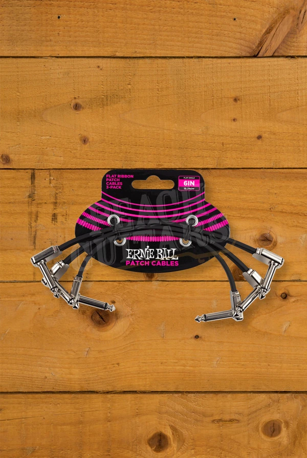 Ernie Ball Flat Ribbon Patch Cable 6" - Black - 3 Pack