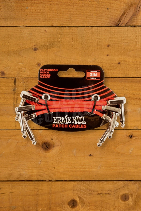 Ernie Ball 7.5cm Angled Flat Ribbon Patch Cable 3-Pack - Red