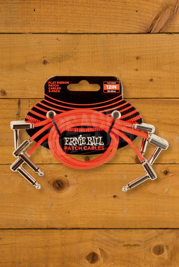 Ernie Ball Accessories | Flat Ribbon Patch Cable - Red 12" 3-Pack