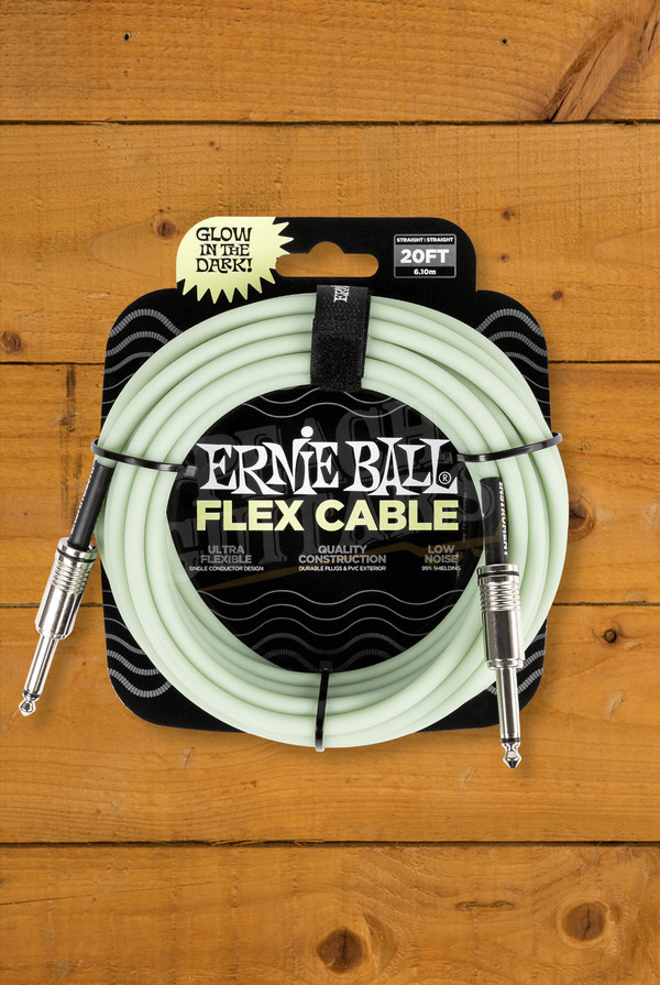 Ernie Ball Flex Instrument Cable | 1/4" - 1/4" - 20' - Glow In The Dark