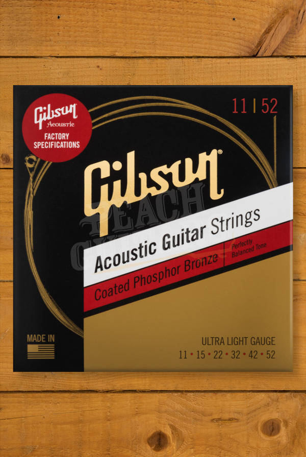 Gibson Coated Phosphor Bronze Acoustic Guitar Strings - Ultra-Light - 11-52
