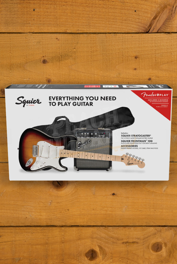 Squier FSR Stratocaster Pack | Maple - 3-Colour Sunburst - Gig Bag - 10G