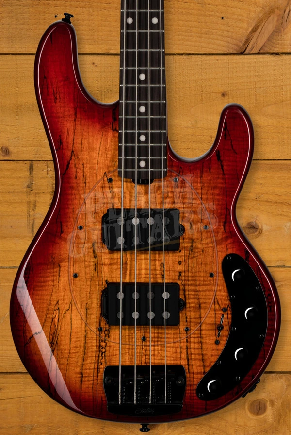 Sterling RAY34HHSM StingRay HH Bass - Spalted Blood Orange Burst