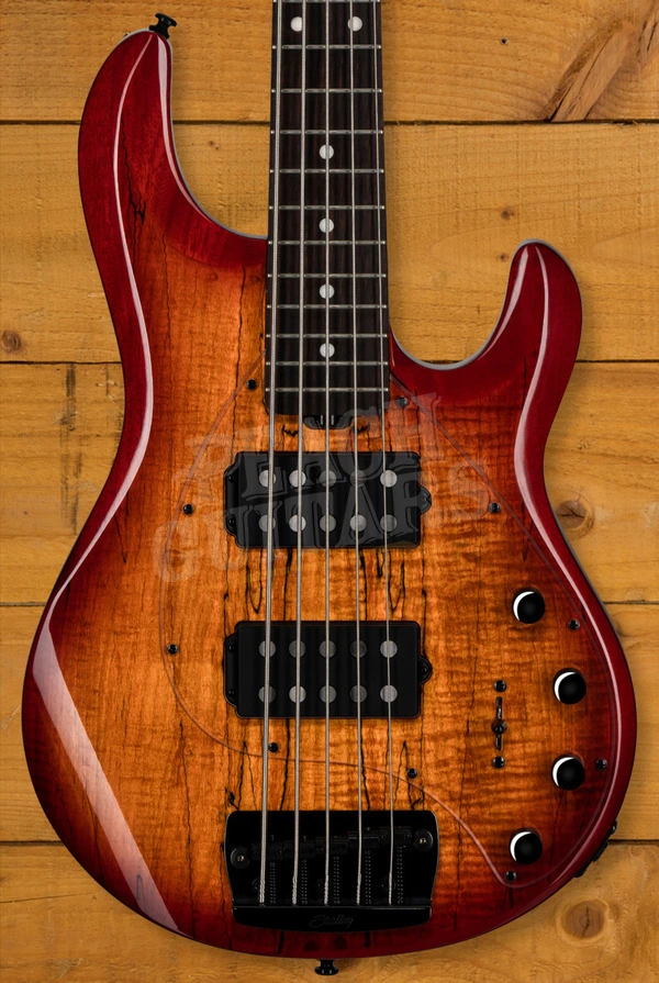 Sterling RAY35HHSM StingRay 5 HH Bass - Spalted Blood Orange Burst