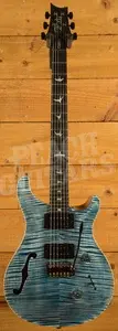 PRS Wood Library Custom 24 Semi-Hollow Faded Indigo Flame Artist Top w/Awabi Birds