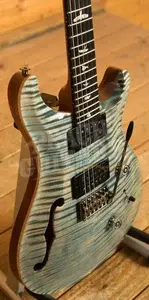 PRS Wood Library Custom 24 Semi-Hollow Faded Indigo Flame Artist Top w/Awabi Birds