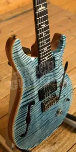 PRS Wood Library Custom 24 Semi-Hollow Faded Indigo Flame Artist Top w/Awabi Birds