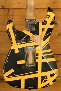 EVH Limited Edition Striped Series Frankenstein Frankie - Maple - Black w/Yellow Stripes - Aged