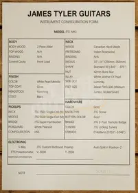 James Tyler Guitars JTG | MK1 - White Pearl Metallic *Used*