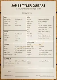 James Tyler Guitars JTG | MK1 - Black Metallic