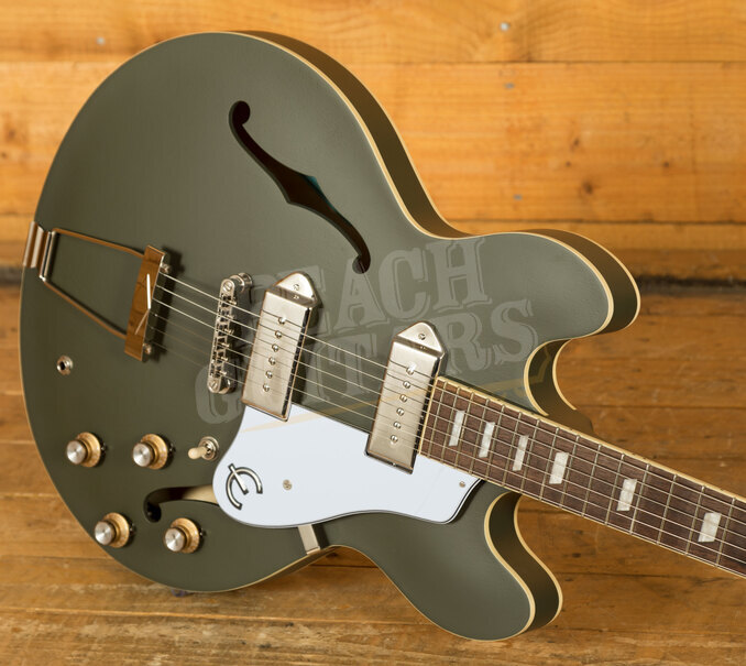 epiphone casino worn hollowbody electric guitar olive drab