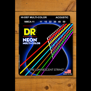 DR HI DEF NEON MULTI COLOUR Coloured Acoustic Guitar Strings Custom Light 11 50